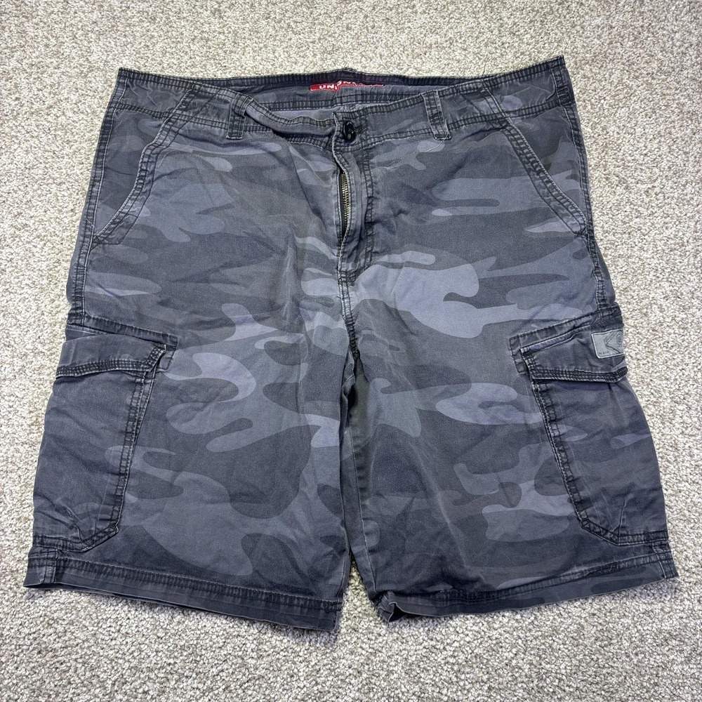 Unionbay Cargo Shorts Mens 38 Gray Camo Canvas Stretch Pockets 11 Inseam